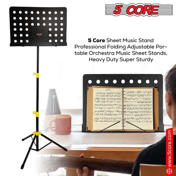 5Core Music Stand For Sheet Music Portable Tripod Adjustable Folding Note Holder - Picture 3 of 9